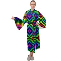 Pattern Rainbow Colors Rainbow Maxi Tie Front Velour Kimono