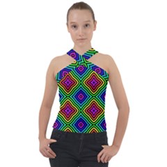 Pattern Rainbow Colors Rainbow Cross Neck Velour Top