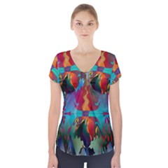 Background Sci Fi Fantasy Colorful Short Sleeve Front Detail Top by Nexatart