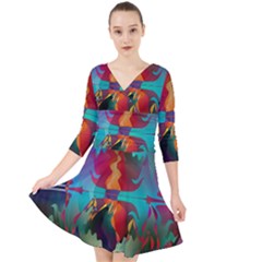 Background Sci Fi Fantasy Colorful Quarter Sleeve Front Wrap Dress