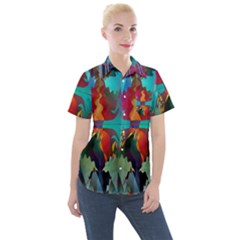 Background Sci Fi Fantasy Colorful Women s Short Sleeve Pocket Shirt