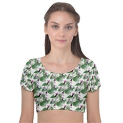 Seamless Background Vintage Velvet Short Sleeve Crop Top  by Nexatart