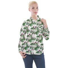 Seamless Background Vintage Women s Long Sleeve Pocket Shirt