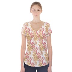 Scrapbook Floral Decorative Vintage Short Sleeve Front Detail Top by Nexatart