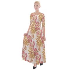 Scrapbook Floral Decorative Vintage Half Sleeves Maxi Dress