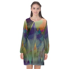 Mountains Abstract Mountain Range Long Sleeve Chiffon Shift Dress  by Nexatart