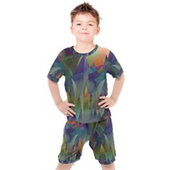 Mountains Abstract Mountain Range Kids  Tee And Shorts Set by Nexatart