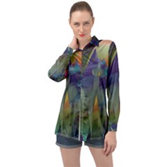 Mountains Abstract Mountain Range Long Sleeve Satin Shirt