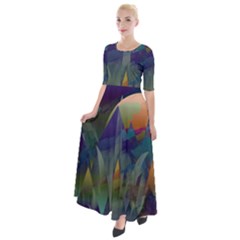 Mountains Abstract Mountain Range Half Sleeves Maxi Dress by Nexatart