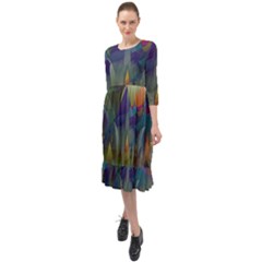 Mountains Abstract Mountain Range Ruffle End Midi Chiffon Dress