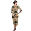 Scrapbook Leaves Decorative Quarter Sleeve Midi Velour Bodycon Dress View2