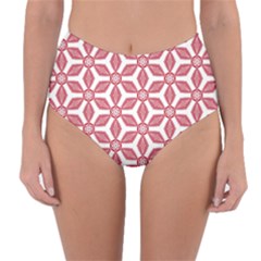 White Background Red Flowers Texture Reversible High-waist Bikini Bottoms by Nexatart