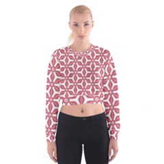 White Background Red Flowers Texture Cropped Sweatshirt by Nexatart