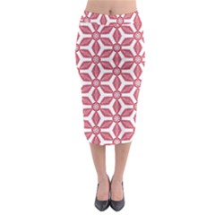 White Background Red Flowers Texture Midi Pencil Skirt by Nexatart