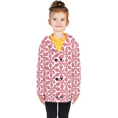 White Background Red Flowers Texture Kids  Double Breasted Button Coat