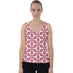 White Background Red Flowers Texture Velvet Tank Top by Nexatart