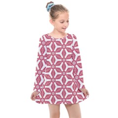 White Background Red Flowers Texture Kids  Long Sleeve Dress