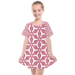 White Background Red Flowers Texture Kids  Smock Dress by Nexatart