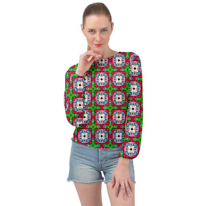 Squares Square Pattern Banded Bottom Chiffon Top