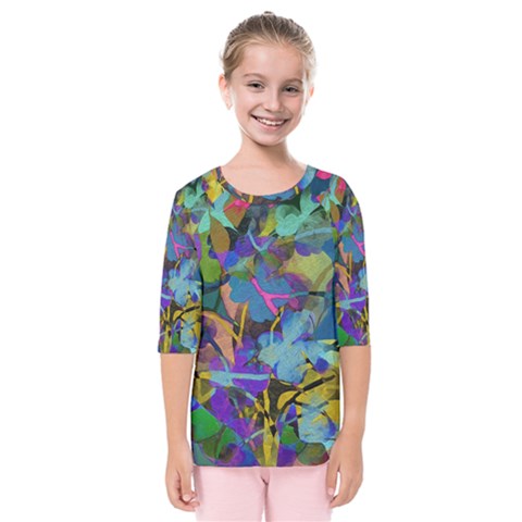 Flowers Abstract Branches Kids  Quarter Sleeve Raglan Tee by Nexatart