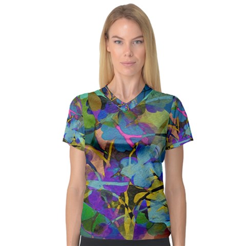 Flowers Abstract Branches V-neck Sport Mesh Tee by Nexatart