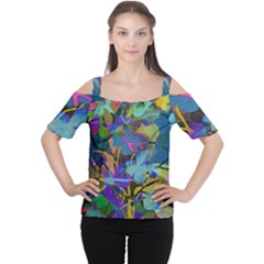 Flowers Abstract Branches Cutout Shoulder Tee