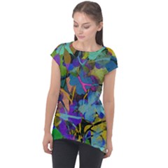 Flowers Abstract Branches Cap Sleeve High Low Top