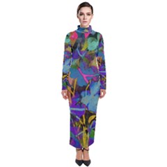 Flowers Abstract Branches Turtleneck Maxi Dress