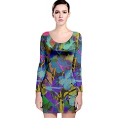 Flowers Abstract Branches Long Sleeve Velvet Bodycon Dress