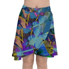 Flowers Abstract Branches Chiffon Wrap Front Skirt