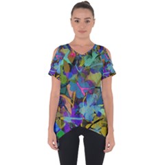 Flowers Abstract Branches Cut Out Side Drop Tee