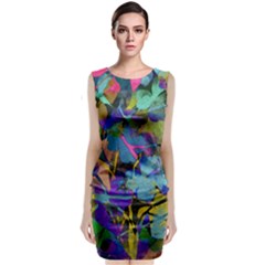 Flowers Abstract Branches Sleeveless Velvet Midi Dress