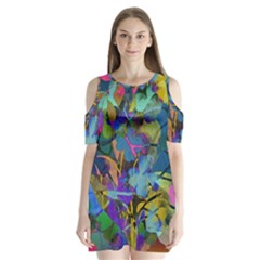 Flowers Abstract Branches Shoulder Cutout Velvet One Piece