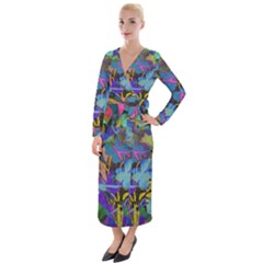 Flowers Abstract Branches Velvet Maxi Wrap Dress