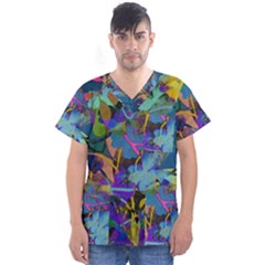 Flowers Abstract Branches Men s V-neck Scrub Top