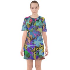 Flowers Abstract Branches Sixties Short Sleeve Mini Dress