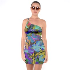 Flowers Abstract Branches One Soulder Bodycon Dress