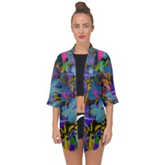 Flowers Abstract Branches Open Front Chiffon Kimono