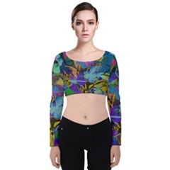 Flowers Abstract Branches Velvet Long Sleeve Crop Top