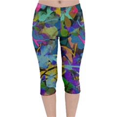 Flowers Abstract Branches Velvet Capri Leggings 