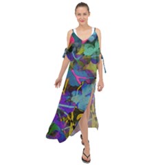 Flowers Abstract Branches Maxi Chiffon Cover Up Dress