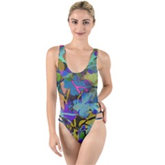 Flowers Abstract Branches High Leg Strappy Swimsuit