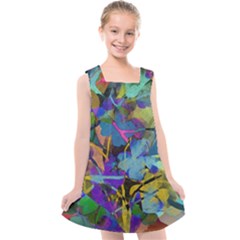 Flowers Abstract Branches Kids  Cross Back Dress