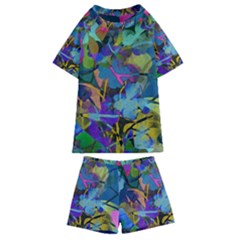 Flowers Abstract Branches Kids  Swim Tee And Shorts Set