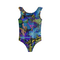 Flowers Abstract Branches Kids  Frill Swimsuit