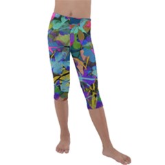 Flowers Abstract Branches Kids  Lightweight Velour Capri Leggings 