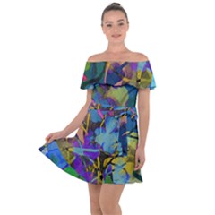 Flowers Abstract Branches Off Shoulder Velour Dress