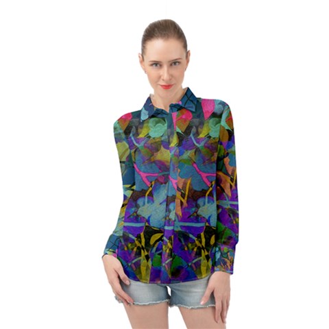 Flowers Abstract Branches Long Sleeve Chiffon Shirt by Nexatart