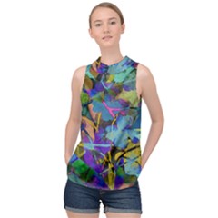 Flowers Abstract Branches High Neck Satin Top