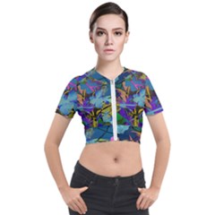 Flowers Abstract Branches Short Sleeve Cropped Jacket